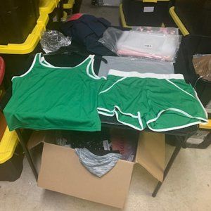 Women's Green White Trim Two Piece Pajama Set: Tank Top, Shorts XL